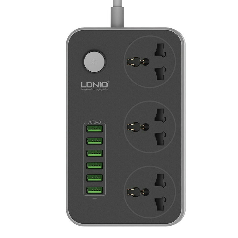 Мережевий подовжувач Ldnio SC3604, 3 розетки Combo, 6 USB, 2 метри grey-black