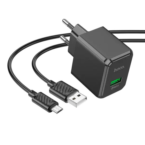 Зарядний пристрій з кабелем microUSB Hoco CS12A USB-A, 3A, 18W, QC 3.0 black