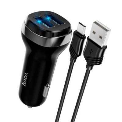 Автомобільний зарядний пристрій Hoco Z40  microUSB 2USB  2.1A black Автомобільний зарядний пристрій Hoco Z40  microUSB 2USB  2.1A black
