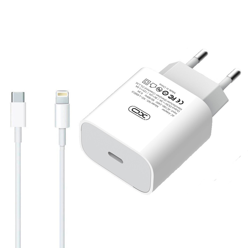 Зарядний пристрій з кабелем Type-C to Lightning XO L40 1 USB PD 18W white