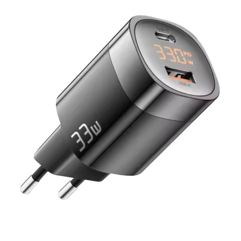 Зарядний пристрій Essager USB-C PD 33W, USB-A QC 3.0, LCD, (JT-P18) black