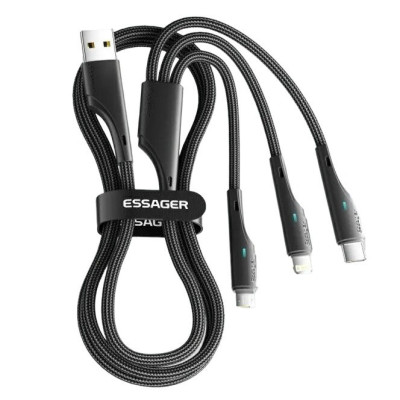 USB кабель Essager 3 в 1 microUSB, Lightning, Type-C, 3A, 1.2 метри black USB кабель Essager 3 в 1 microUSB, Lightning, Type-C, 3A, 1.2 метри black