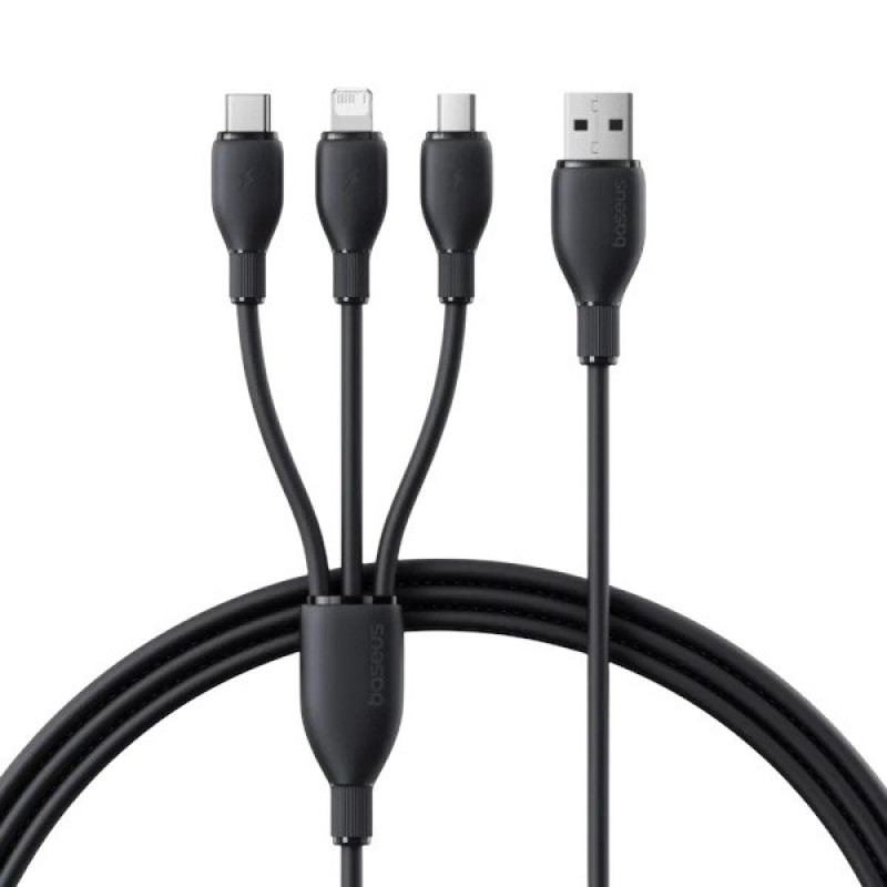USB кабель Baseus 3 в 1 microUSB, Lightning, Type-C 3.5А black P10376303121-01 0.8m USB кабель Baseus 3 в 1 microUSB, Lightning, Type-C 3.5А black P10376303121-01 0.8m