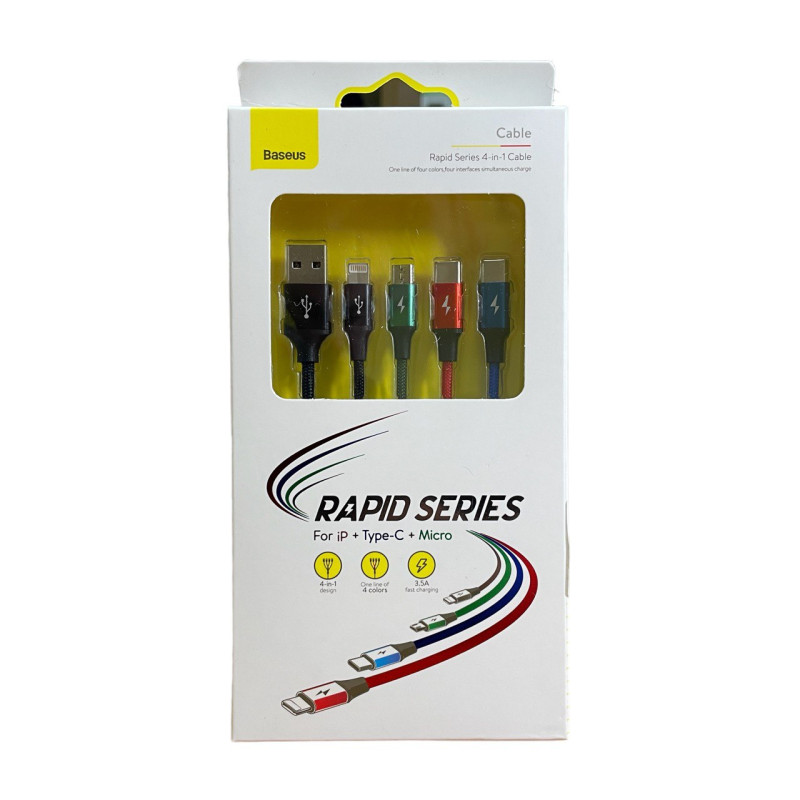 USB кабель Baseus 4 в 1 microUSB, Lightning, Type-C, Type-C black CA1T4-B01