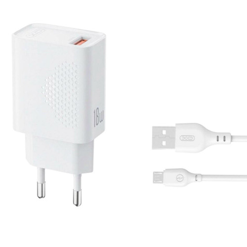 Зарядний пристрій з кабелем microUSB XO L159 USB-A 18W white