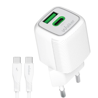 Зарядний пристрій з кабелем Type-C to Type-C Walker WH-71 USB-C, USB-A 30W GAN white