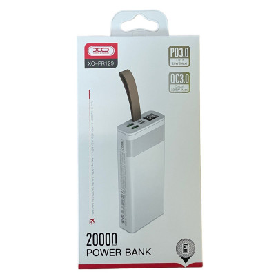 Зовнішній акумулятор XO PR129 20000 mAh QC 22.5W PD 20W white Зовнішній акумулятор XO PR129 20000 mAh QC 22.5W PD 20W white
