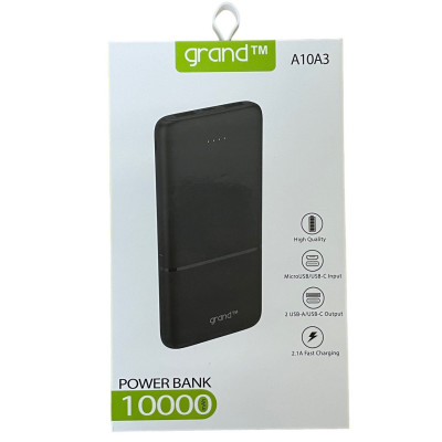 Зовнішній акумулятор Grand A10A3 10000 mAh black Зовнішній акумулятор Grand A10A3 10000 mAh black
