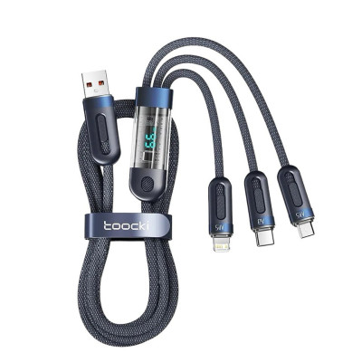 USB кабель Toocki TQ-X62, LCD 3 в 1 microUSB, Lightning, Type-C, 6A, 1.2 метри blue USB кабель Toocki TQ-X62, LCD 3 в 1 microUSB, Lightning, Type-C, 6A, 1.2 метри blue