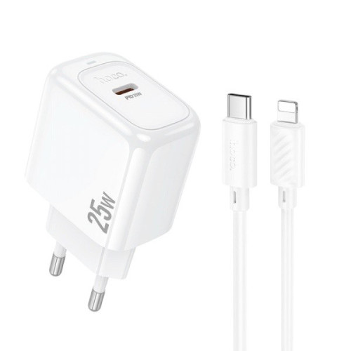 Зарядний пристрій з кабелем Type-C to Lightning Hoco CS53A USB-C, PD 25W, white