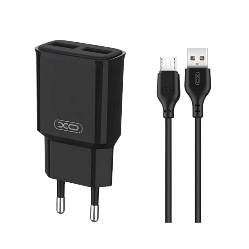 Зарядний пристрій з кабелем microUSB XO L92C 2 USB 2400 mA black