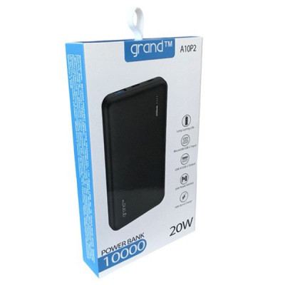 Зовнішній акумулятор Grand A10P2 PD 20W, QC 18W 10000 mAh black Зовнішній акумулятор Grand A10P2 PD 20W, QC 18W 10000 mAh black