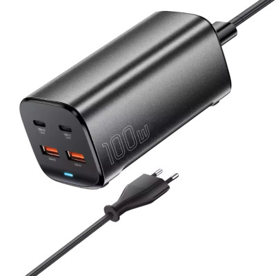 Зарядний пристрій Essager GaN 2 USB-C, 2 USB-A 100W (ES-CD36) black Зарядний пристрій Essager GaN 2 USB-C, 2 USB-A 100W (ES-CD36) black