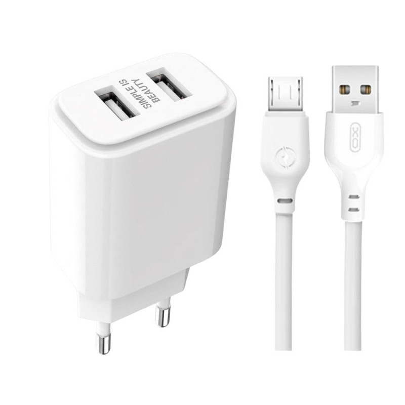 Зарядний пристрій з кабелем microUSB XO L90C 2 USB 2400 mA white