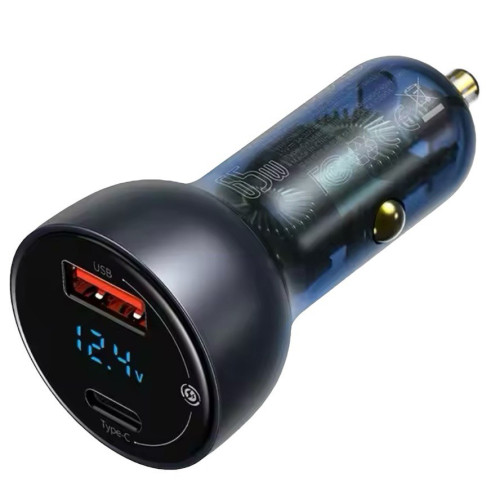 Автомобільний зарядний пристрій Baseus USB-A, USB-C Digital Display 65W grey (CCKX-C0G) Автомобільний зарядний пристрій Baseus USB-A, USB-C Digital Display 65W grey (CCKX-C0G)