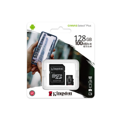 Карта пам'яті MicroSDXC 128GB UHS-I Class 10 Kingston Canvas Select Plus R100MB/s  SD-адаптер Карта пам'яті MicroSDXC 128GB UHS-I Class 10 Kingston Canvas Select Plus R100MB/s  SD-адаптер