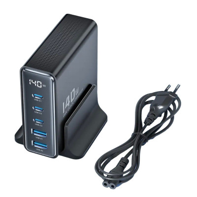 Зарядний пристрій Toocki GaN, 3 USB-C, 2 USB-A 140W (TCT140-22) black Зарядний пристрій Toocki GaN, 3 USB-C, 2 USB-A 140W (TCT140-22) black