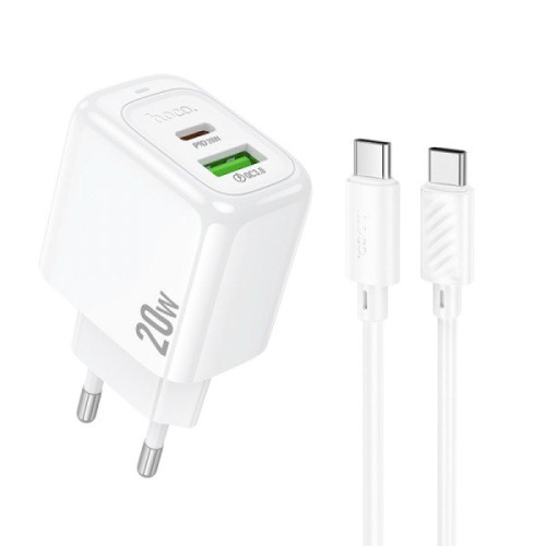 Зарядний пристрій з кабелем Type-C to Type-C Hoco CS54A USB-C PD 20W, USB-A QC3.0 white Зарядний пристрій з кабелем Type-C to Type-C Hoco CS54A USB-C PD 20W, USB-A QC3.0 white