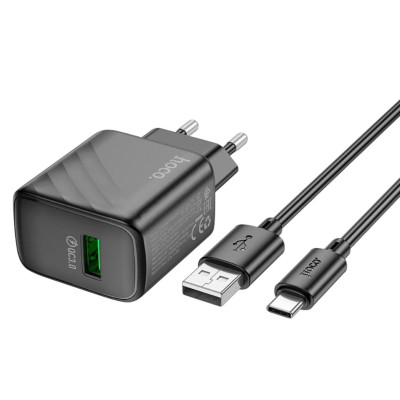 Зарядний пристрій з кабелем Type-C Hoco CS21A USB-A 3A,18W QC3.0 black Зарядний пристрій з кабелем Type-C Hoco CS21A USB-A 3A,18W QC3.0 black