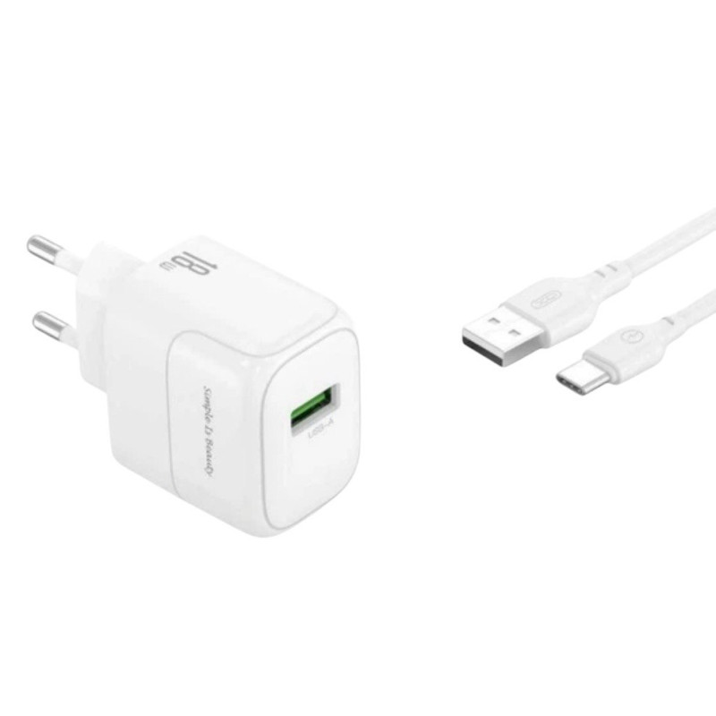 Зарядний пристрій з кабелем Type-C XO L135 USB-A 18W white