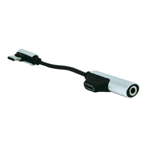 Перехідник на навушники з 3.5 на Type-C з розємом зарядки XO EAUC-12 silver