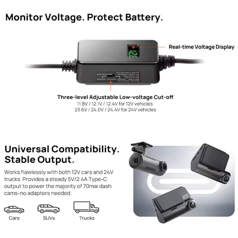 Кабель 70mai Kit Midrive UP06, кабель парковочного режиму з контролем напруги