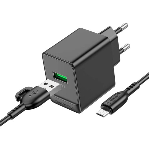 Зарядний пристрій з кабелем microUSB Borofone BAS12A USB-A QC3.0 18W black