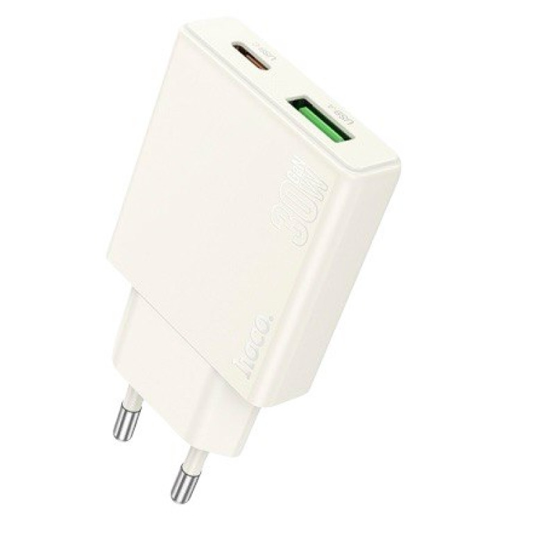 Зарядний пристрій Hoco N45 USB-A QC3.0, USB-C  PD 30W white