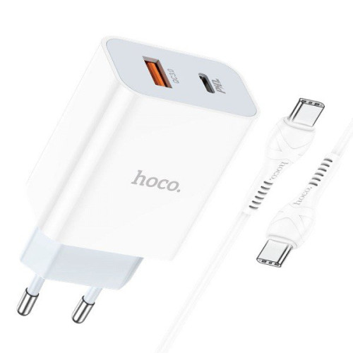 Зарядний пристрій з кабелем Type-C to Type-C Hoco C97A USB-C PD 20W, USB-A  QC 3.0 white
