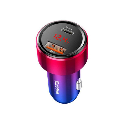 Автомобільний зарядний пристрій Baseus 1 USB + Type-C 6A, LCD, QC red (CCMLC20C-09)
