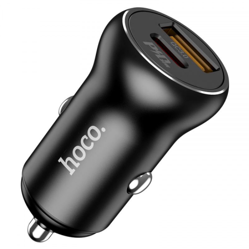 Автомобільний зарядний пристрій Hoco NZ5 USB-C PD 30W, USB-A QC 3.0 black