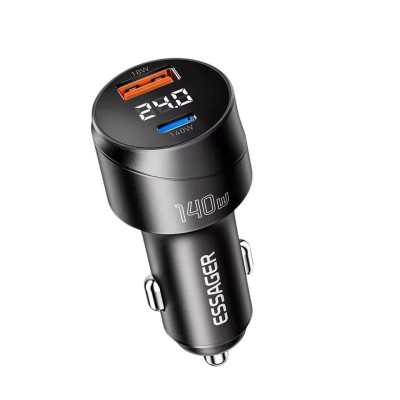 Автомобільний зарядний пристрій Essager ES-CC19 USB-A, USB-C 140W,  LED black