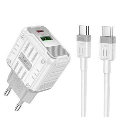 Зарядний пристрій з кабелем Type-C to Type-C Hoco C135A USB-C, USB-A, PD 20W, QC 3.0 white Зарядний пристрій з кабелем Type-C to Type-C Hoco C135A USB-C, USB-A, PD 20W, QC 3.0 white