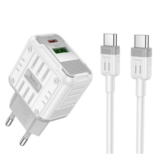 Зарядний пристрій з кабелем Type-C to Type-C Hoco C135A USB-C, USB-A, PD 20W, QC 3.0 white