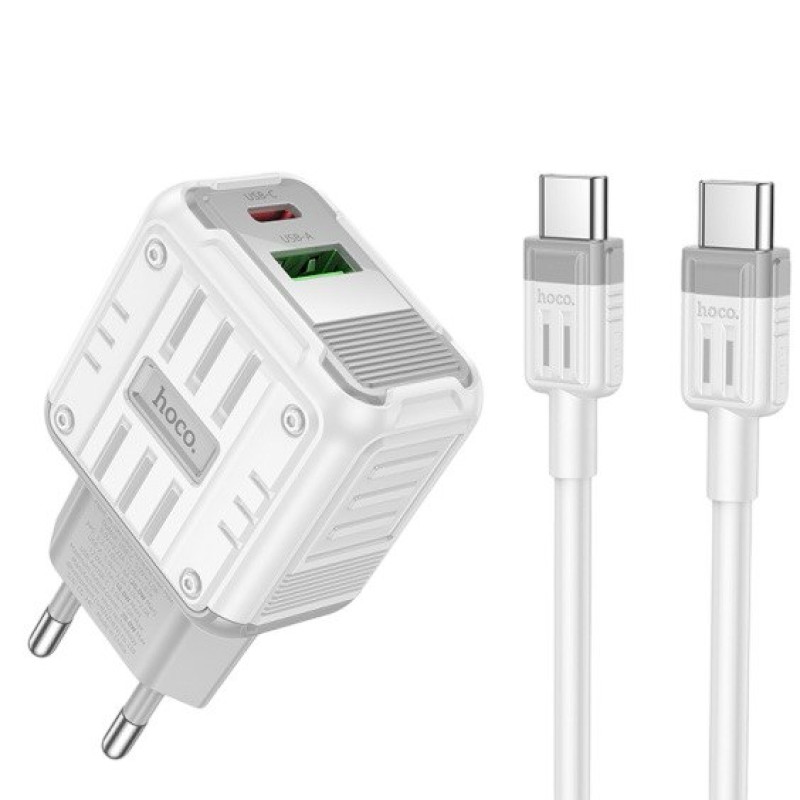 Зарядний пристрій з кабелем Type-C to Type-C Hoco C135A USB-C, USB-A, PD 20W, QC 3.0 white