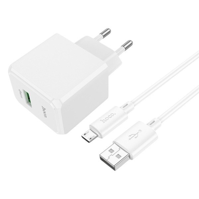 Зарядний пристрій з кабелем microUSB Hoco CS12A USB-A, 3A, 18W, QC 3.0 white