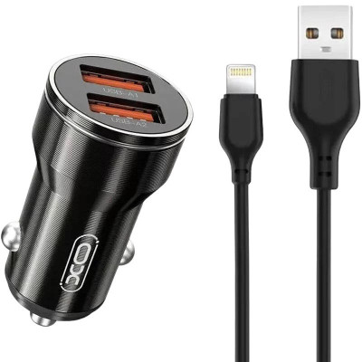 Автомобільний зарядний пристрій XO CC48 Lightning 2 USB 2100 mA black Автомобільний зарядний пристрій XO CC48 Lightning 2 USB 2100 mA black