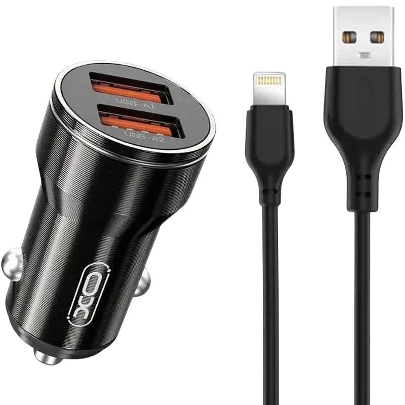 Автомобільний зарядний пристрій XO CC48 Lightning 2 USB 2100 mA black